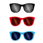 夏の日差しを遮る黒、赤、青のサングラスのイラスト